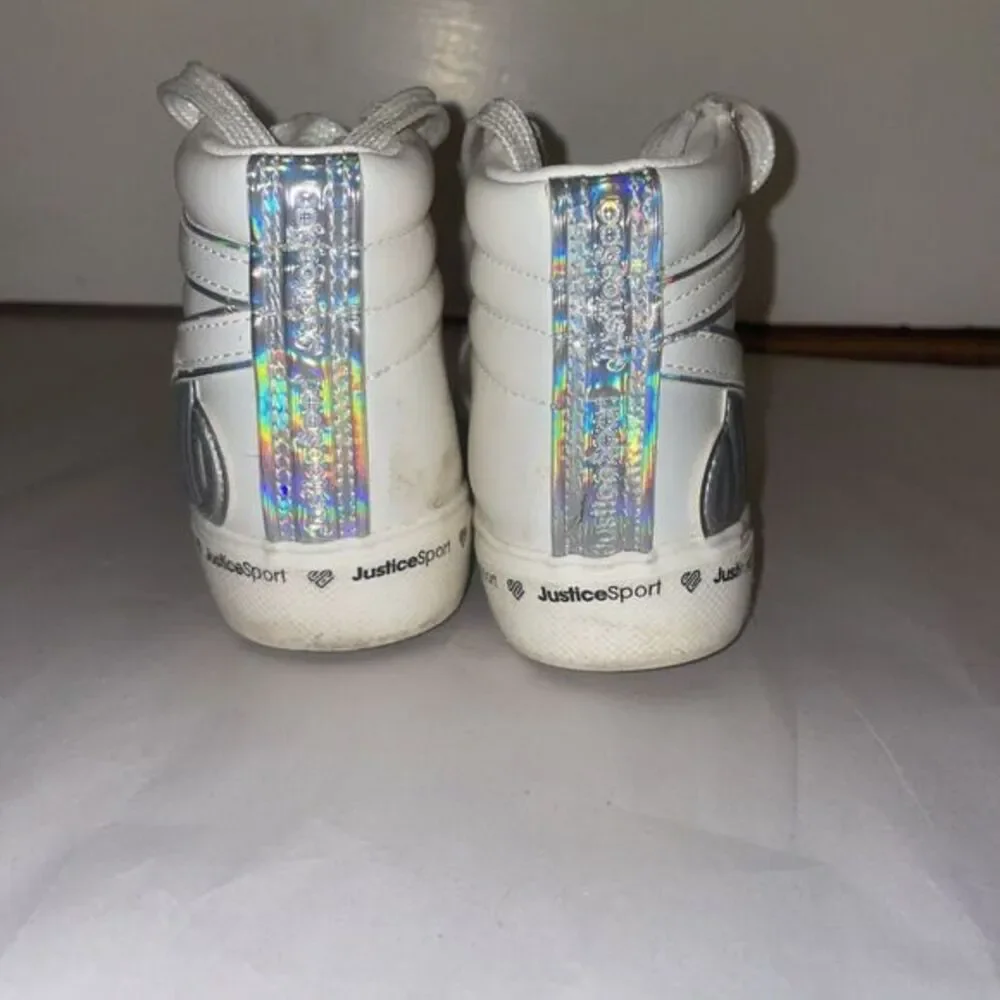 Justice Sport White High Top Sneakers‎ White/Reflective Silver Size 13